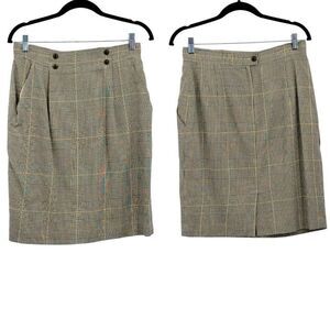 Vintage 80's OBR Skirt Tea Length Pencil Glen Plaid Yellow S Academia Clueless